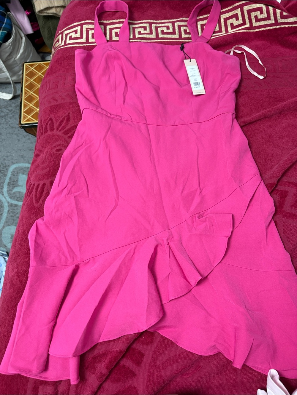 Sleeveless Pink Ruffle-Hem Dress